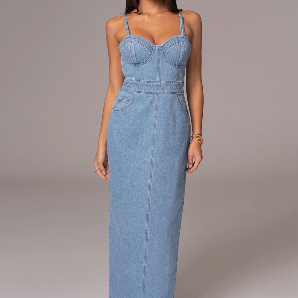 JLUXLABEL Light Blue Denim Maxi Dress
